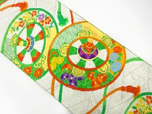 アンティーク　源氏車に草花・疋田模様織り出し袋帯(着用可)